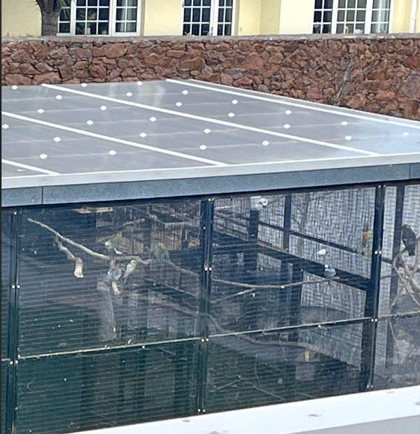 aviary weatherproofed with see through perspex