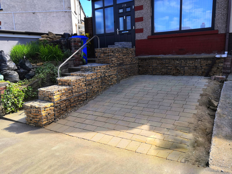 finished retained driveway in front of house