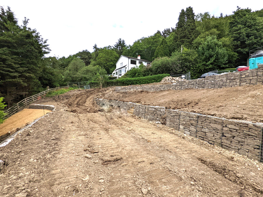 reclaimed hillside using gabion baskets