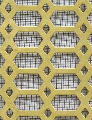 Slot & Diamond brass 2 X 1m with black backing mesh cut to size