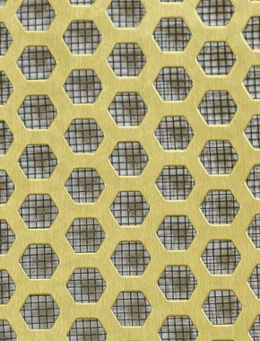 Honeycomb brass 1X.665m with black backing mesh 0