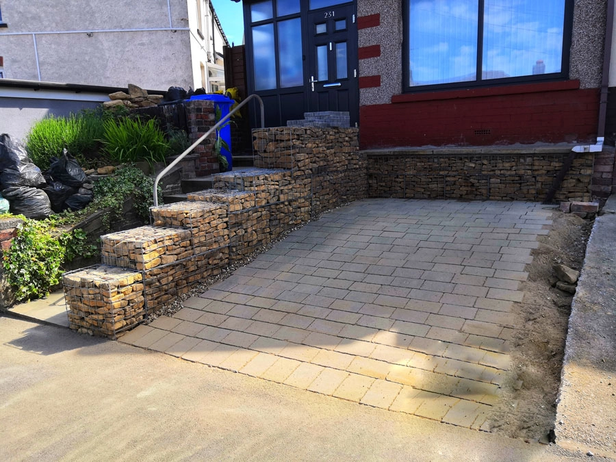 finished retained driveway in front of house