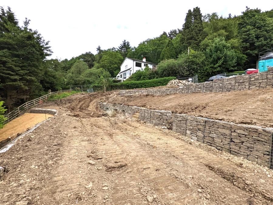 reclaimed hillside using gabion baskets