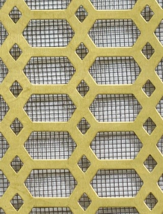 Slot & Diamond brass 2 X 1m with black backing mesh cut to size