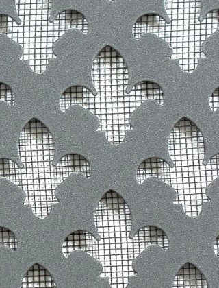 Fleur De Lys pewter 1X.665m with black backing mesh cut to size