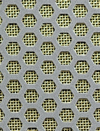 Honeycomb pewter 1X1m with brass backing mesh cut to size