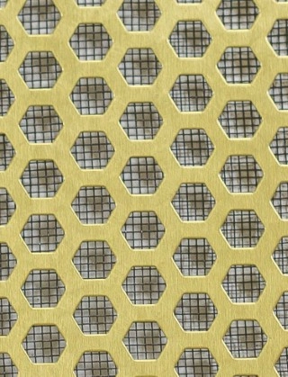 Honeycomb brass 2 X 1m with black backing mesh cut to size