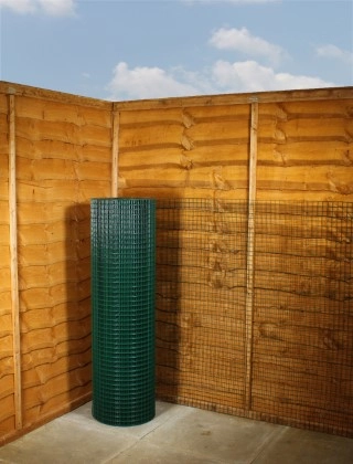 green pvc weldmesh 1 x 1 16G 4ft x 30m