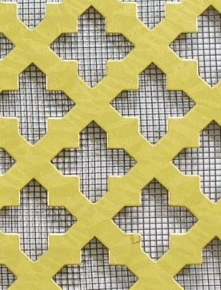 Fancy Cross brass 1X1m with black backing mesh cut to size