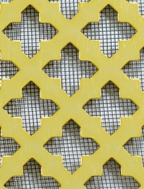 Fancy Cross Gold anodised 1X.665m with black backing mesh cut to size 0