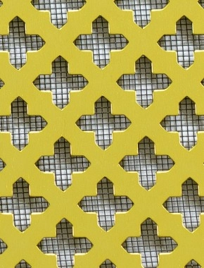 Small Cross Gold anodised 1X.665m with black backing mesh cut to size