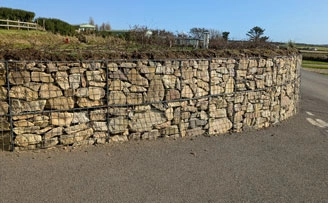 Curved Granite Gabion Roadside wall