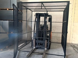 Fork lift cage using our gas bottle cage panels, from stock. Fork lift cage using our gas bottle cage panels, from stock.