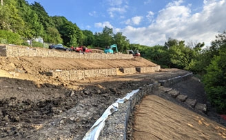 Terraced hillside using gabion baskets