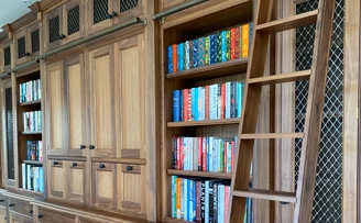 Large drinks cabinet / library with Regency Diamond inserts, designed and manufactured by Custom house Interiors LTD