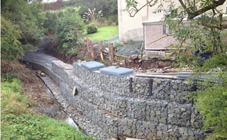 River erosion defence and seating area using gabion baskets